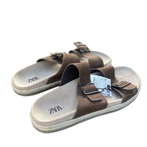Zara Sandals Men Double Buckle Strap Flat Size US 9 EU 42 Brown Slip On Slides main image 5